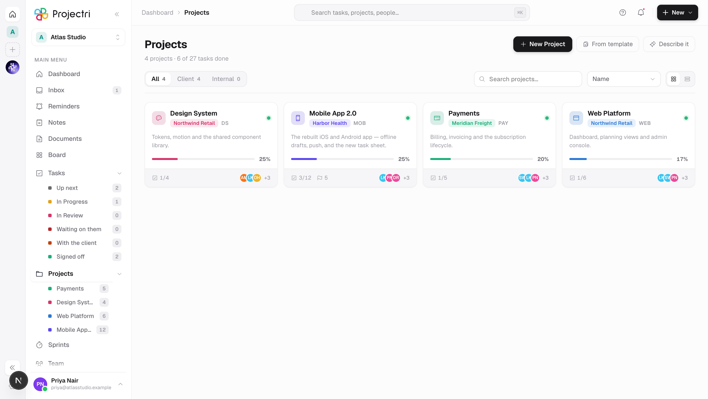 A screenshot of Projects in Projectri